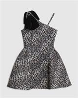 River Island Girls Dress Brown Leopard One Shoulder Bow Sleeveless Casual