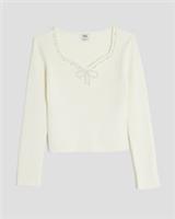 River Island Girls Top Cream Pearl Embellished Long Sleeve Sweetheart Blouse