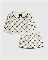 River Island Mini Girls Sweatshirt & Skirt Set Cream 2 Piece Bow Detail Borg