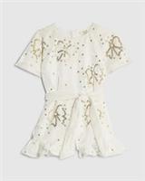 River Island Mini Girls Playsuit Cream Velvet Sequin Bow Crew Neck Outfit