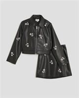 River Island Girls Jacket & Skirt Set Black Floral 2 Piece Collared Long Sleeve
