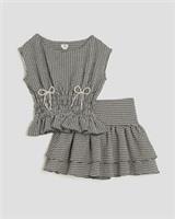 River Island Girls Bow Top & Skirt Set Black Gingham 2 Piece Sleeveless