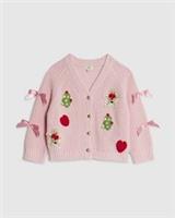River Island Mini Girls Christmas Cardigan Pink Bow V-Neck Button Jumper Top
