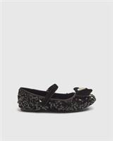 River Island Girls Ballet Pumps Black Sequin Finish Velvet Bow Gold Heart Shoes