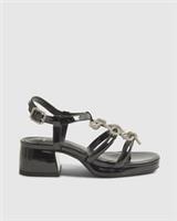 River Island Girls Heeled Sandals Black Triple Bow Strap Square Open Toe Shoes
