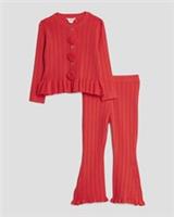 River Island Mini Girls Cardigan & Bottoms Set Red Rose 2 Piece Long Sleeve