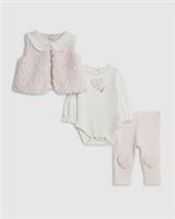 River Island Baby Girls Gilet & Leggings Set Pink Faux Fur 2 Piece Long Sleeve