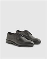 River Island Mens Derby Shoes Black Leather Fabric Heeled Lace Up Round Toe
