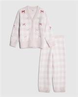 River Island Girls Cardigan & Trousers Set Pink Gingham Cosy 2 Piece Long Sleeve