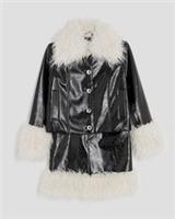 River Island Girls Jacket & Skirt Set Black Shaggy Faux Leather 2 Piece Buttoned