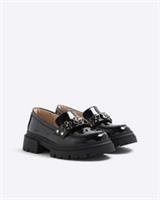 River Island Girls Chunky Loafers Black Floral Chunky Heel Memory Foam Shoes