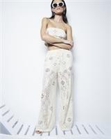 River Island Womens Trousers Cream Crochet Lace Wide Leg Beach Pants Bottoms - L Regular