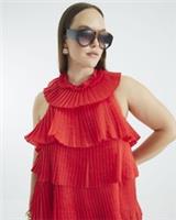 River Island Womens Top Red Halter Neck Ruffle Sleeveless Open Back Blouse - 12 Regular