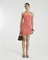 River Island Womens Mini Dress Coral Asymmetric Neck Chain Trim Casual Fitted - L Regular