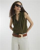 River Island Womens Top Khaki Sleeveless Chain Detail Round Open Neck Blouse - 6 Regular