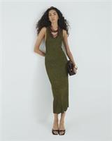 River Island Womens Maxi Dress Green Knit Sequin V-Neck Sleeveless Casual - S Regular