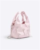 River Island Womens Grab Bag Pink Satin Diamante Bow Grab Top Handle Popper