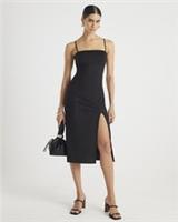 River Island Womens Midi Dress Brown Faux Suede Strappy Sleeveless Zip - 6 Regular