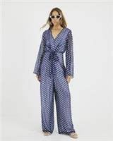 River Island Womens Jumpsuit Navy Polka Dot Tie Front V-Neck Long Sleeve Outfit - 8 Regular