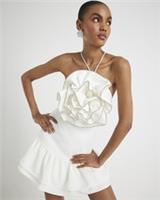 River Island Womens Mini Dress White 3D Flower Embellished Sleeveless Halter - 12 Regular