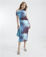 River Island Womens Midi Dress Blue Asymmetric Ombre Mesh Sleeveless Casual - S Regular