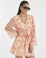 River Island Womens Mini Dress Pink Long Sleeve Tie Front V-Neck Casual - 6 Regular