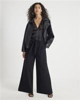 River Island Womens Wide Leg Trousers Black Tie Waist Pleated Zip Pants Bottoms - 8 Regular