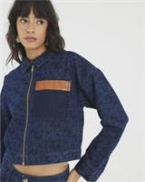 River Island Womens Jacket Blue Denim Monogram Print Zipped Outerwear Top - S Regular