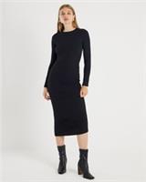 River Island Womens Midi Dress Black Long Sleeve Ribbed Crew Neck Casual - XS Regular