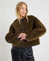 River Island Womens Jacket Khaki Borg Button Through Round Neck Outerwear Top - 8 Regular