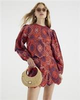 River Island Womens Blouse Red Long Sleeve Cutwork Detail Round Neck Top - 8 Regular