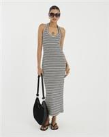 River Island Womens Midi Dress Cream Stripe Halter Neck Sleeveless Casual - L Regular