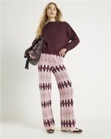River Island Womens Trousers Pink Argyle Knit Elasticated Waist Pants Bottoms - L Regular