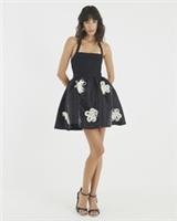 River Island Womens Mini Dress Black Sleeveless 3D Floral Halter Neck Zip - M Regular