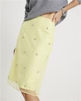 River Island Womens Pencil Skirt Yellow Organza Embellished Zip Fastening Bottom - 14 Regular