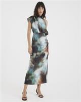 River Island Womens Midi Dress Green Satin Abstract Print High Neck Casual - 6 Regular