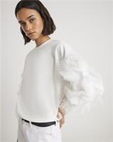 River Island Womens Sweatshirt Cream Ruffle Sleeve Crew Neck Long Sleeve Top - S Regular