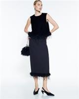 River Island Womens Top Black Velvet Sleeveless Feather Trim Round Neck Blouse - 14 Regular