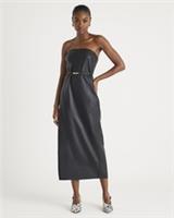 River Island Womens Bandeau Midi Dress Black Faux Leather Belted Zip Fastening - 16 Regular