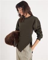 River Island Womens Sweatshirt Green Long Sleeve Draped Ruched Crew Neck Top - XS Regular