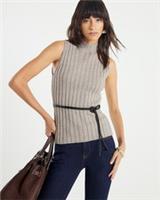 River Island Womens Tank Top Grey Belted Knit Ribbed High Neck Sleeveless - M Regular