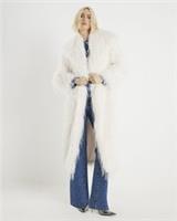 River Island Womens Maxi Coat Cream Faux Shaggy Fur Long Sleeve Outerwear Top - S Regular