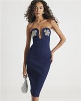 River Island Womens Bodycon Midi Dress Blue Embellished Sleeveless Zip - 14 Regular