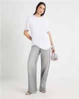 River Island Womens T-Shirt White Scallop Hem Diamante Crew Neck T Shirt Tee Top - S Regular