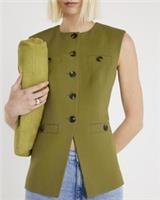 River Island Womens Waistcoat Green Sleeveless Button Up Top Outerwear Top - 6 Regular