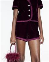 River Island Womens Shorts Red Velvet Frilled Trim Zip Fastening Bottoms - 18 Regular