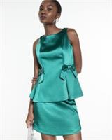 River Island Womens Peplum Top Green Satin Sleeveless Bow Round Neck Blouse - 6 Regular