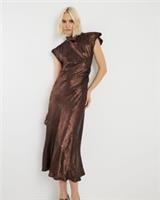 River Island Womens Maxi Dress Gold Metallic Cowl Neck Short Sleeve Casual - 6 Regular
