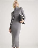 River Island Womens Midi Dress Grey Long Sleeve Scarf Tie Neck Casual Ribbed - L Regular