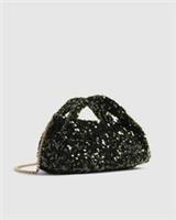 River Island Womens Clutch Bag Green Sequin Grab Top Handle Zip Crossbody Strap